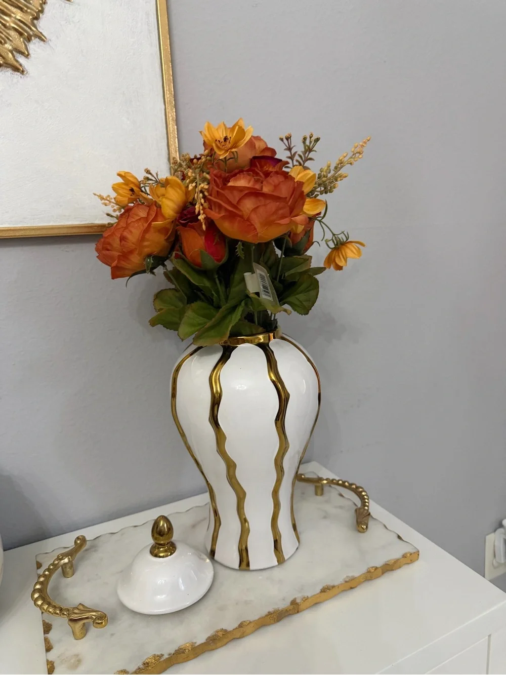 Elegant White and Gold Decorative Lidded Vase - Home Accents